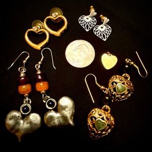 Vintage 80s/90s Heart Earring/Charm Rhinestone Collection Set